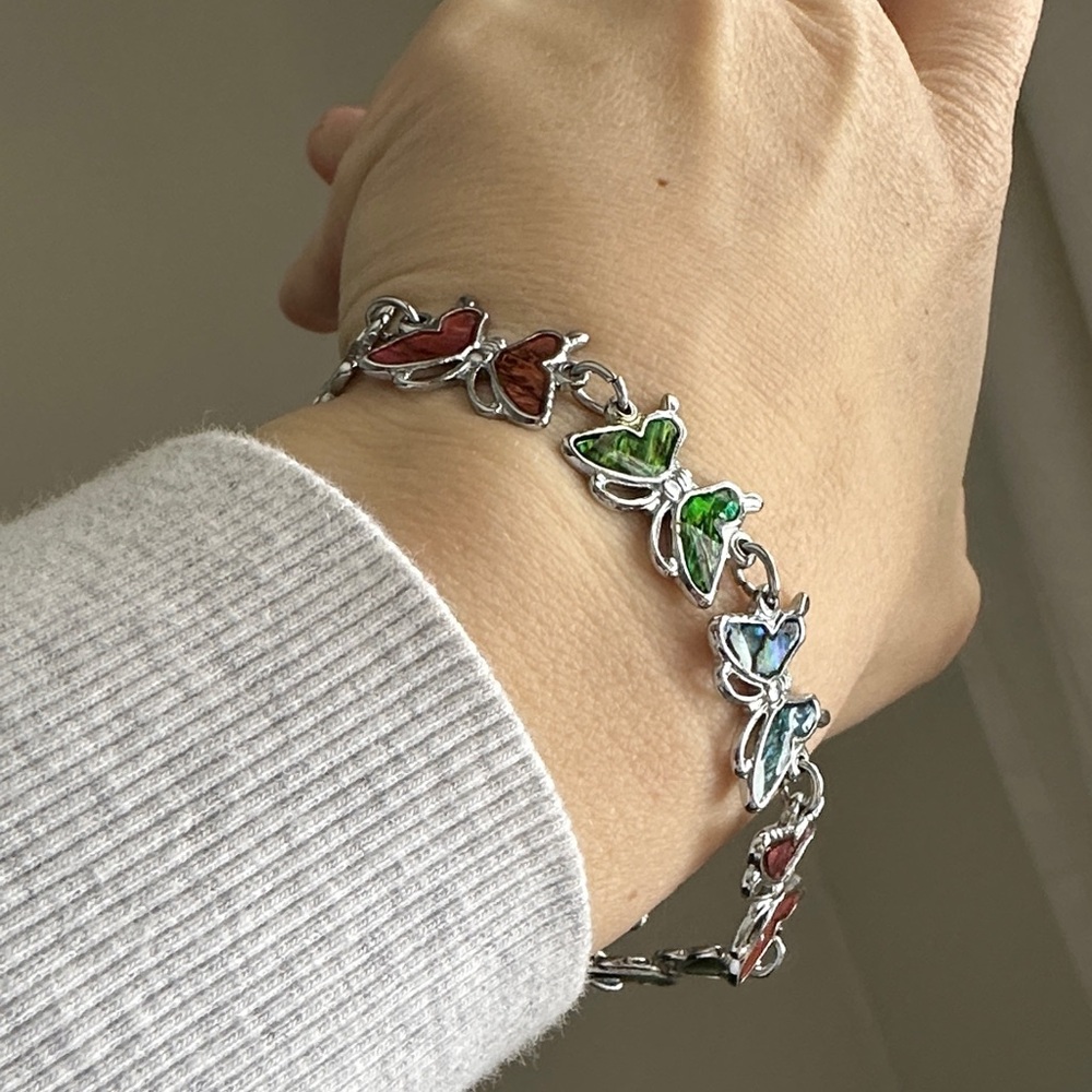 Butterfly Silver Tone Bracelet in Multicolor Silver